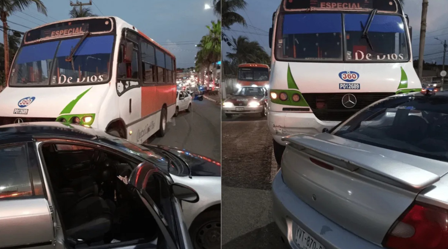 Accidente en Coatzacoalcos: Urbano casi vuelca un auto