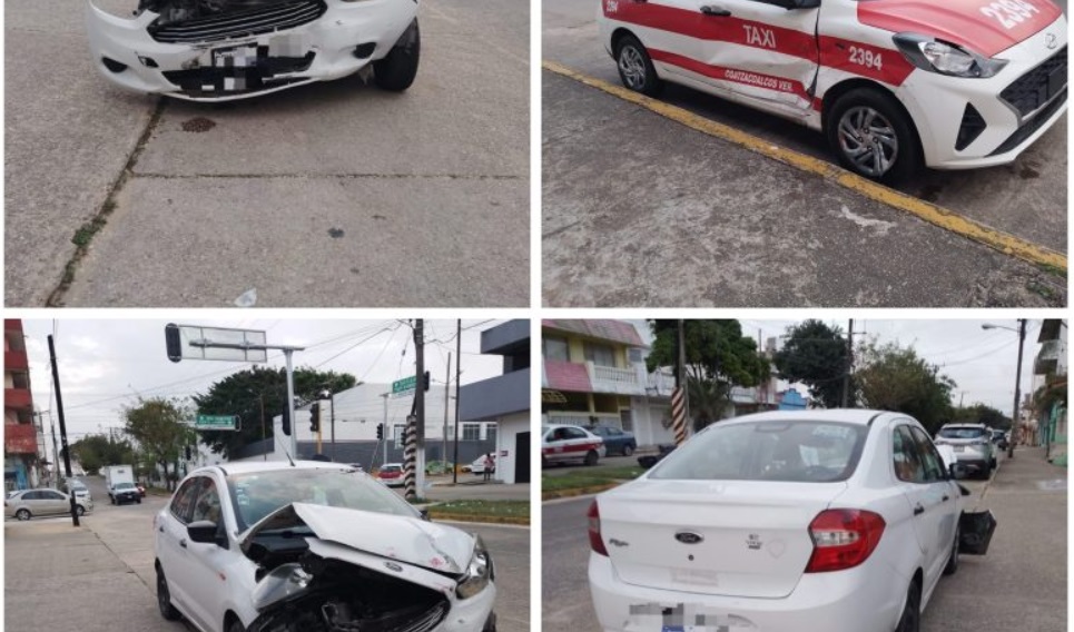 Accidente entre taxi y auto particular en Coatzacoalcos