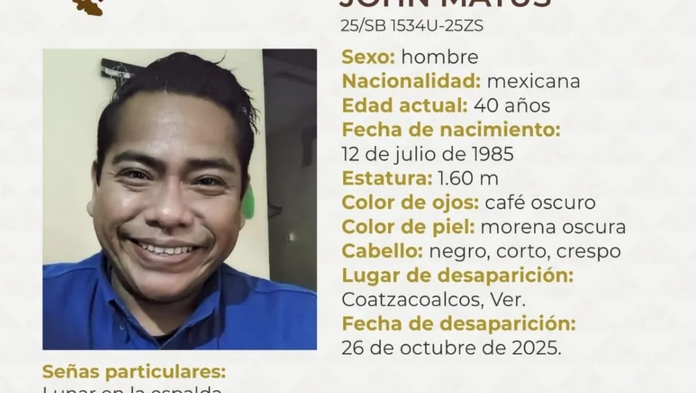 Buscan a Akiyori John, desaparecido en Coatzacoalcos