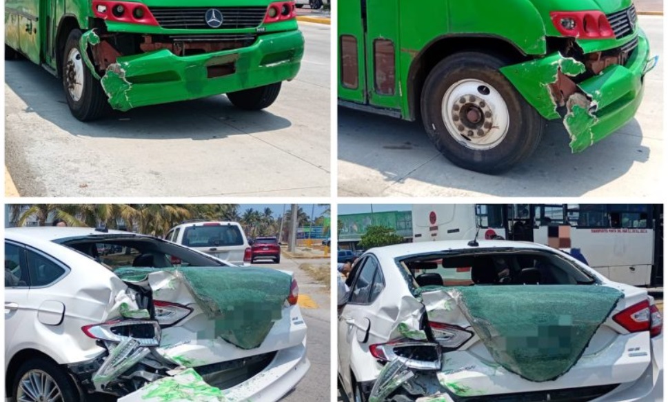 Camión urbano choca y destruye auto en Coatzacoalcos