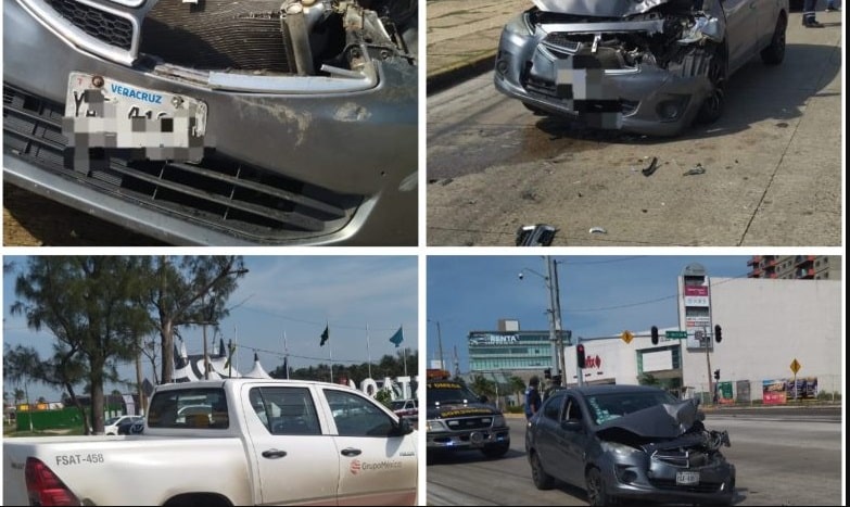 Choque de camionetas provoca congestionamiento en avenida Universidad de Coatzacoalcos
