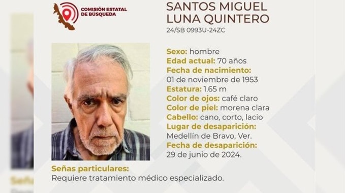 Desaparece hombre de 70 aÃƒÂ±os en Xalapa y MedellÃƒÂ­n