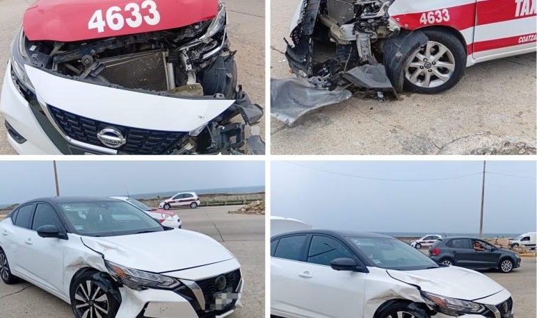 Fuerte choque entre auto particular y taxi en Coatzacoalcos