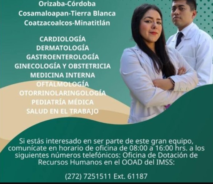 IMSS Veracruz Sur busca mÃƒÂ©dicos y mÃƒÂ©dicas especialistas urgentemente