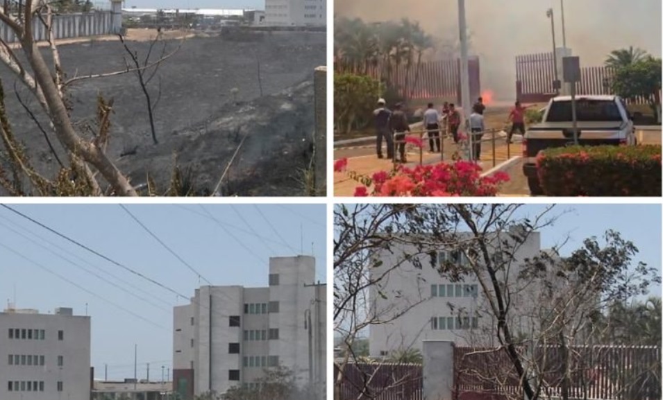 Incendio de pastizal alarma a personal del Poder Judicial