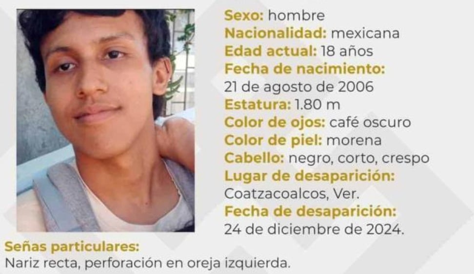 Joven de 18 aÃƒÂ±os desaparece en Coatzacoalcos, Veracruz
